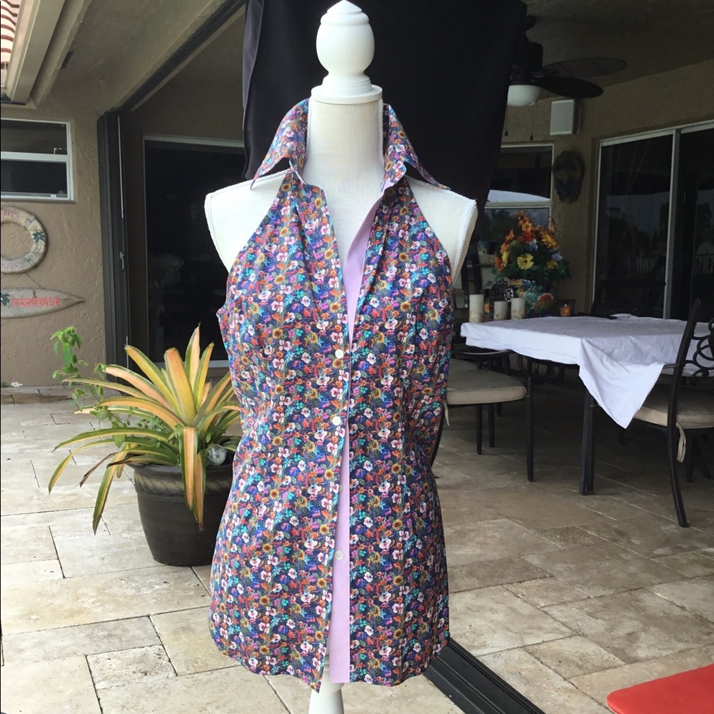 Floral Couture Collared Sleeveless Button Down